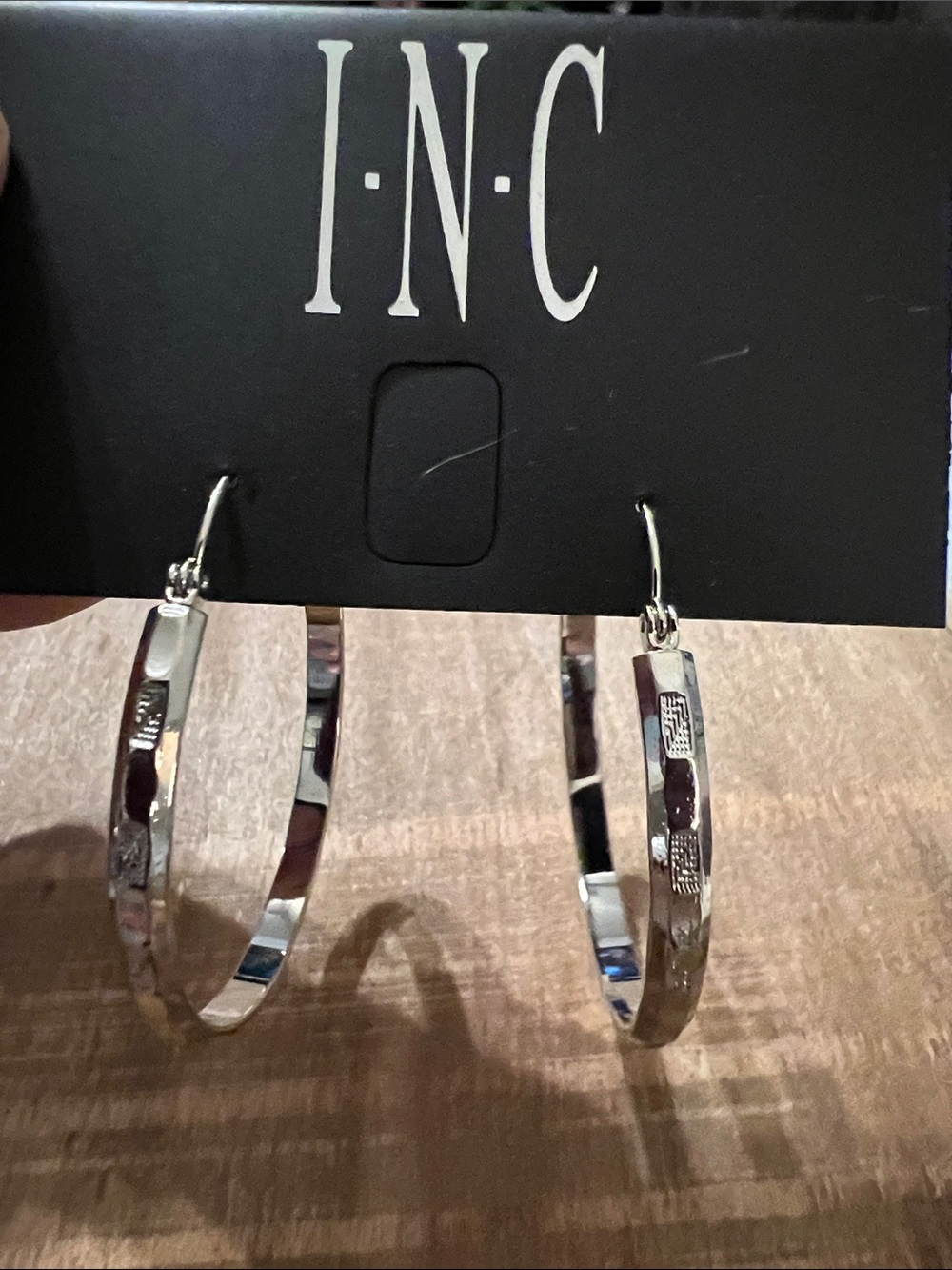 3/$18 INC International Concepts Shiny Silver Textured Hoop Earrings Lot 746